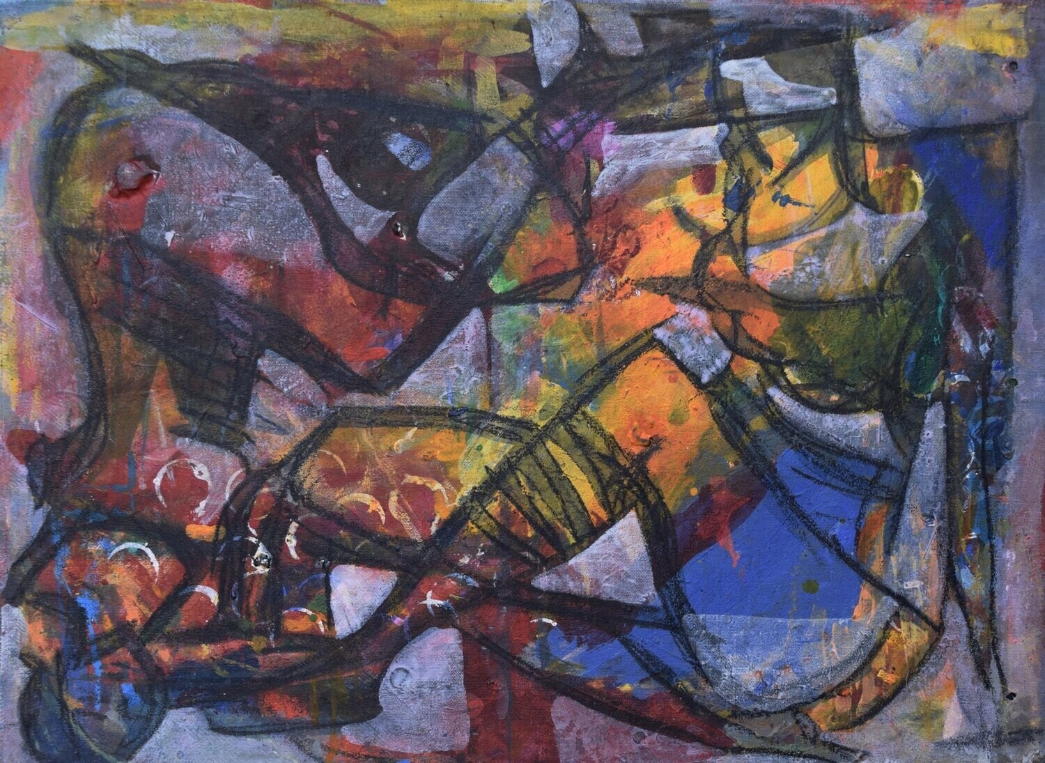 Collage, /  handmade paper with acrylic on Two fabrics canvas / Size : ca. 43 x 60 x 4 cm