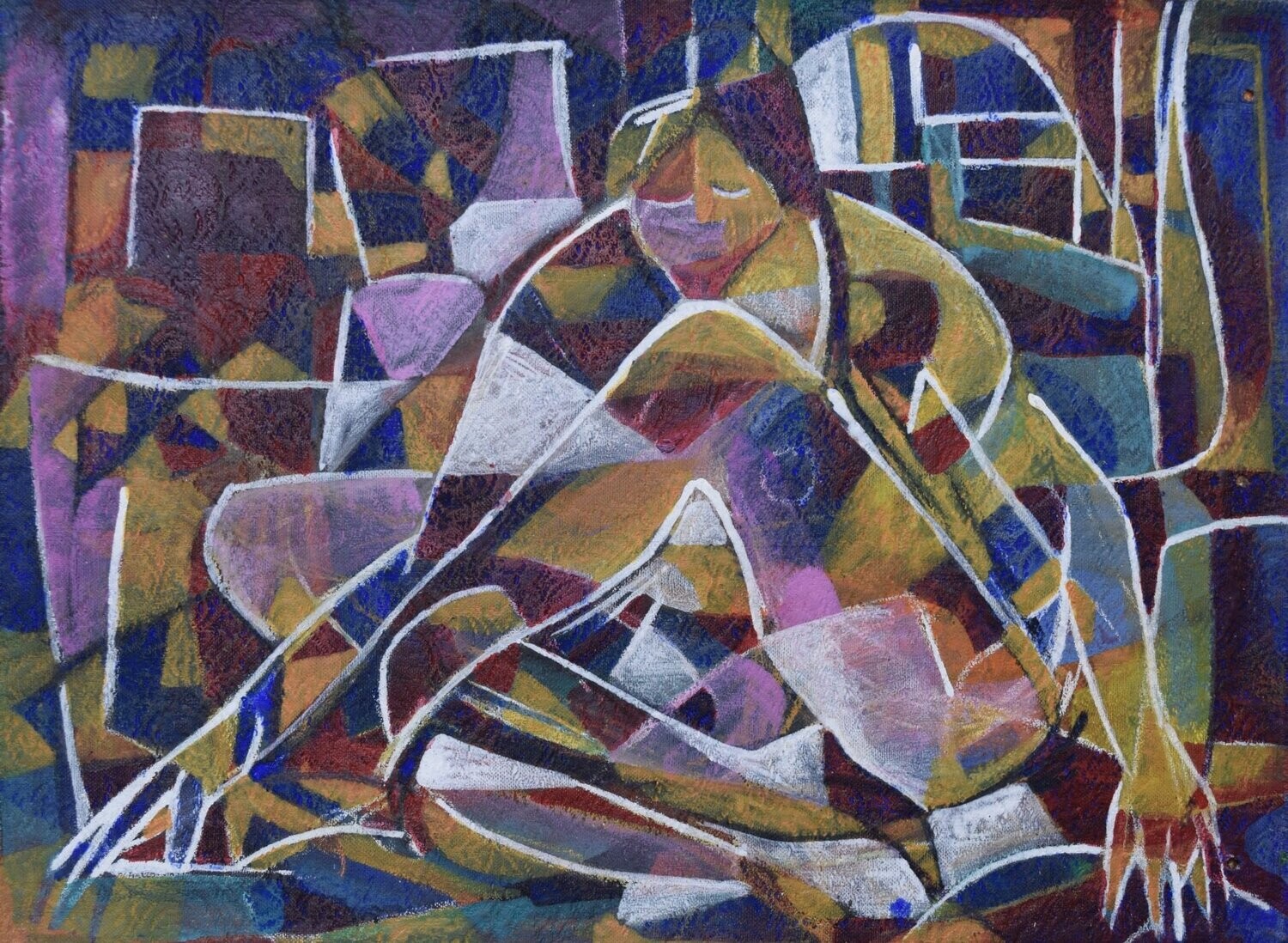 Collage, // acrylic on Two fabrics  canvas / Size : ca. 43 x 60 x 4 cm