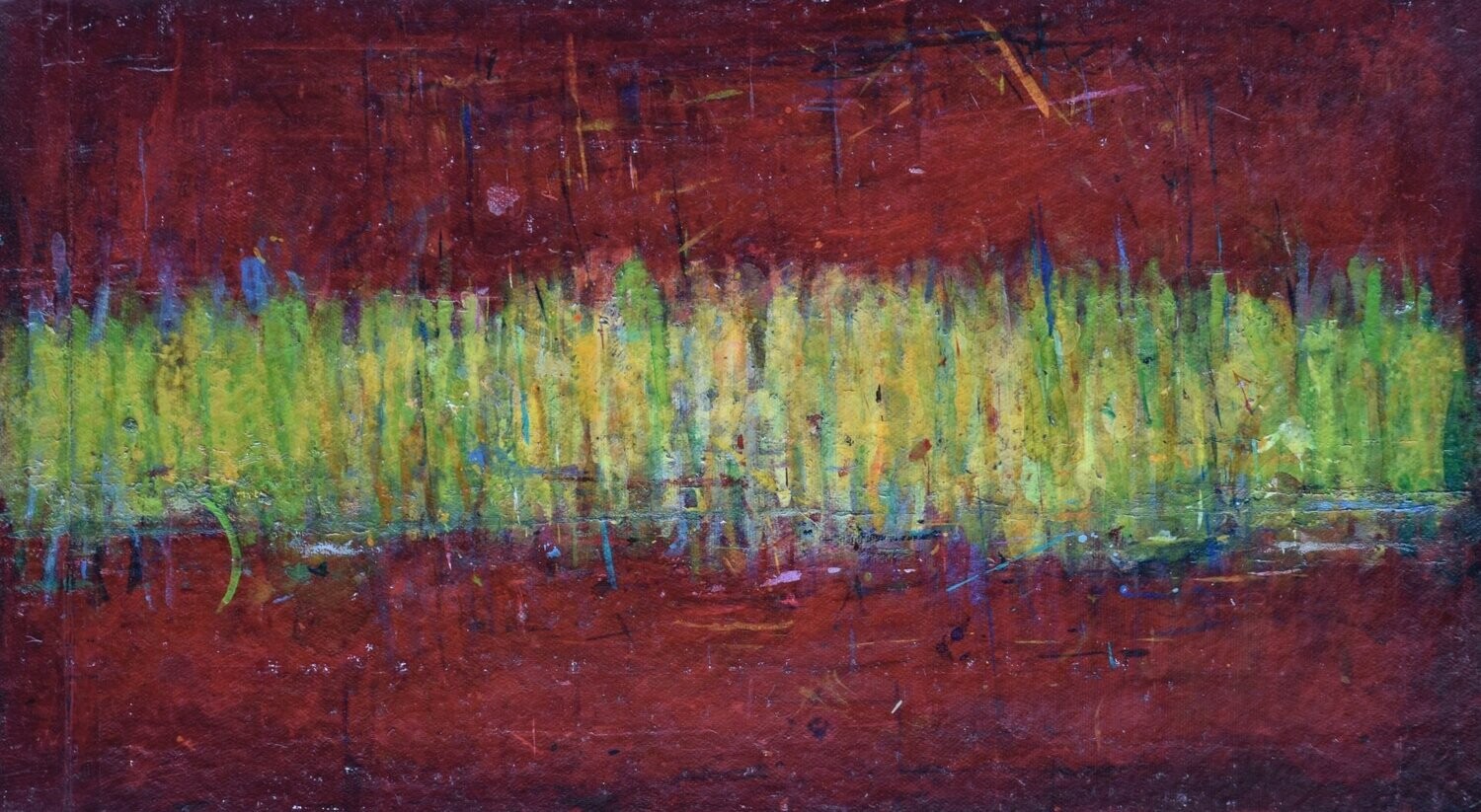 Rot, Pigment and acrylic on paper and their collage on canvas with wooden frame  //Size: ca. 45 x 81 x 4 cm,