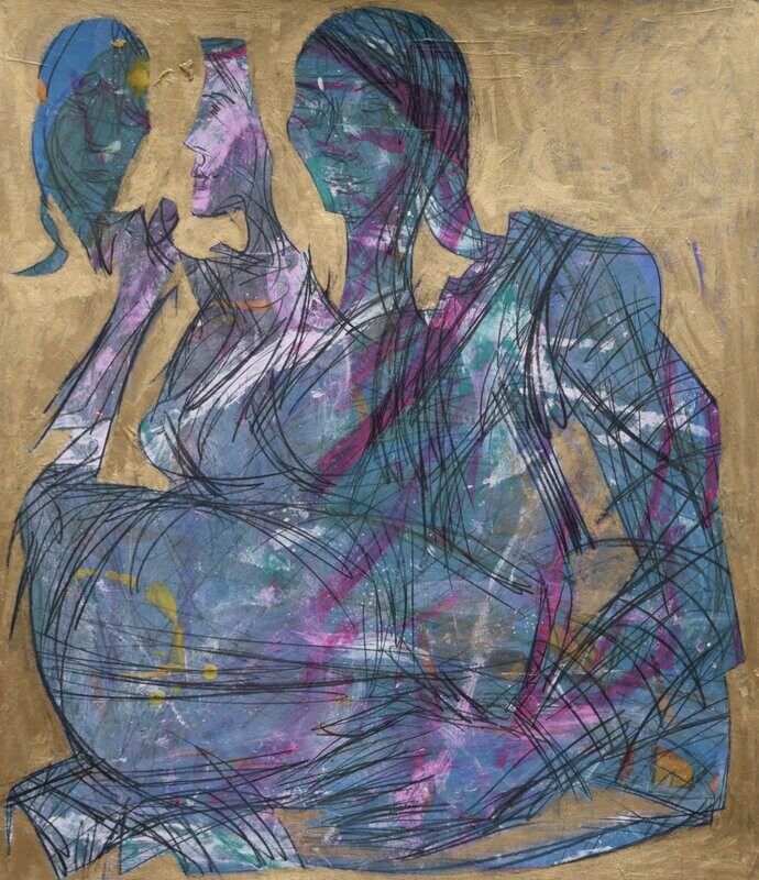 Pigment and acrylic on paper and their collage on canvas with wooden frame   // Size: ca. 50 x 60 x 4 cm