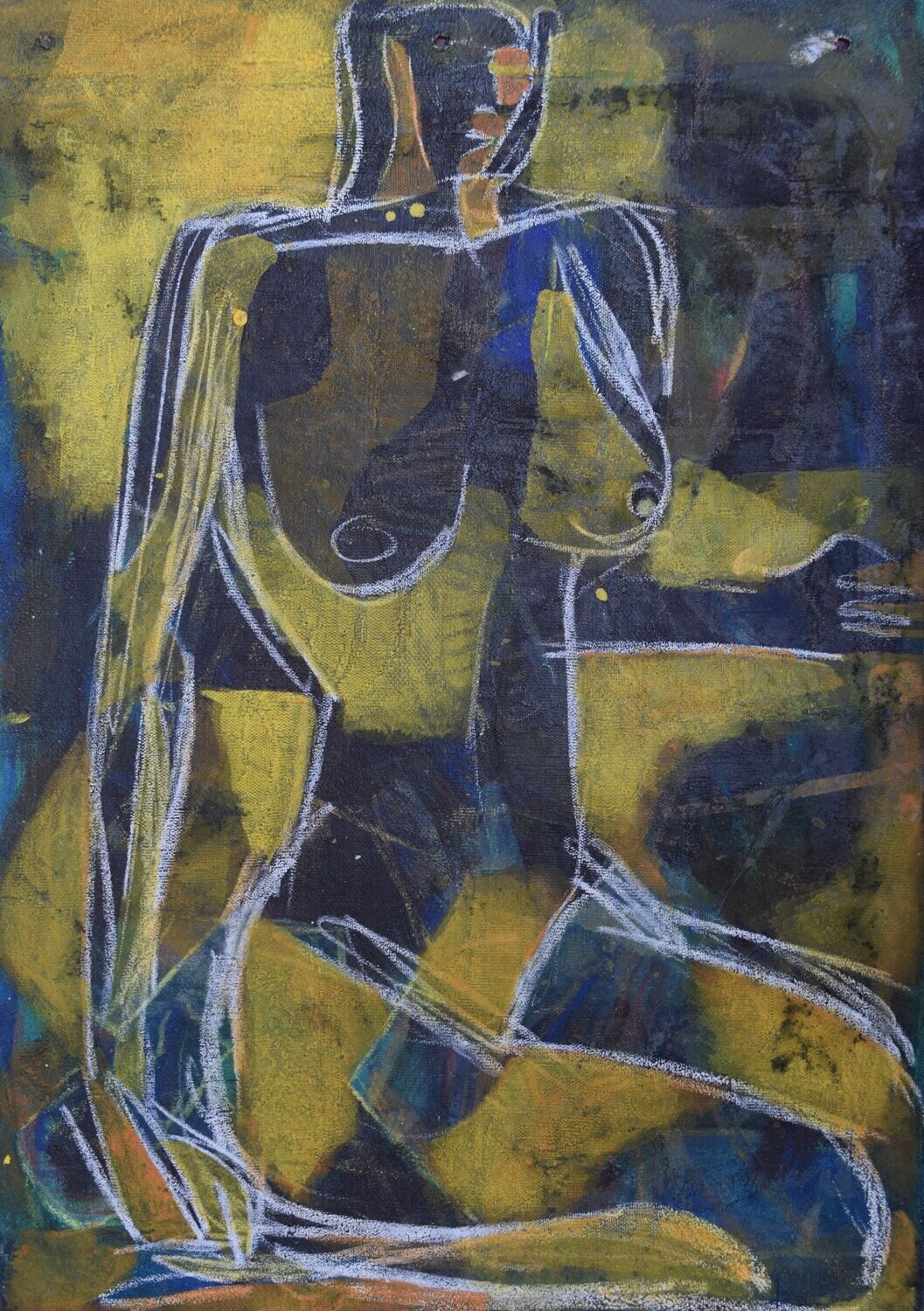 Special fabric is collaged on the canvas.Acryilc  on  canvas  /  Figurative , Light as Form // Size: ca.. 43 x 60 x 4 cm