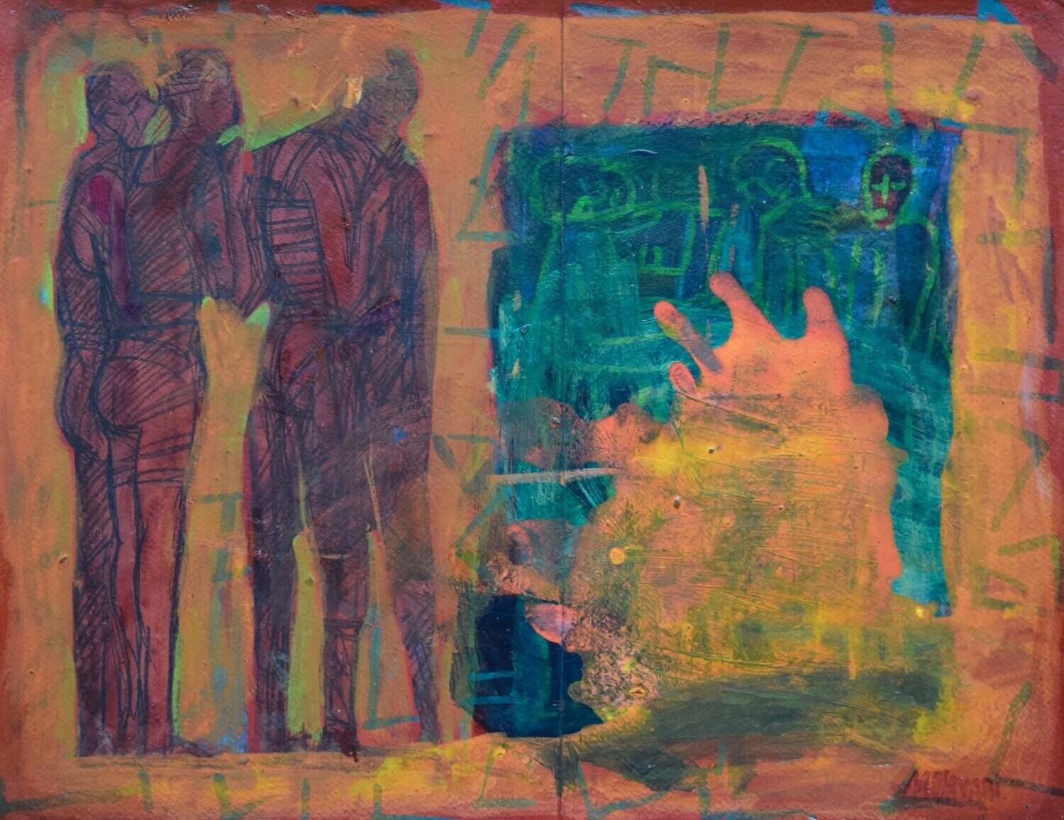 Collage, /  handmade paper with acrylic on Two fabrics canvas / Size : ca. 35 x 45 x 4 cm