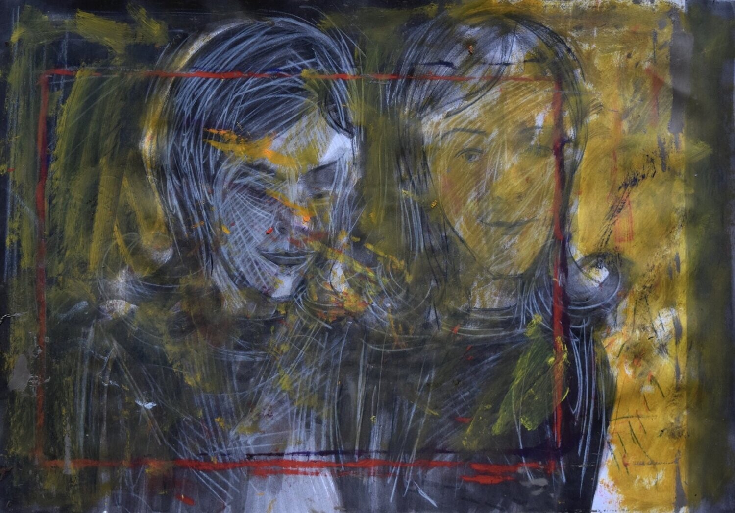 Collage, /   paper with acrylic on Two fabrics canvas/  Figurative  // Size: ca.. 35 x 50 x 4 cm