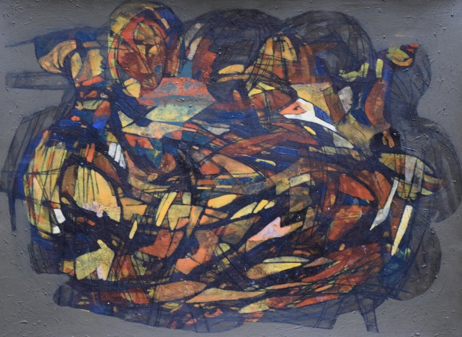 Special fabric is collaged on the canvas.Acryilc  on  canvas  /  Figurative , Light as Form // Size: ca.. 43 x 60 x 4 cm