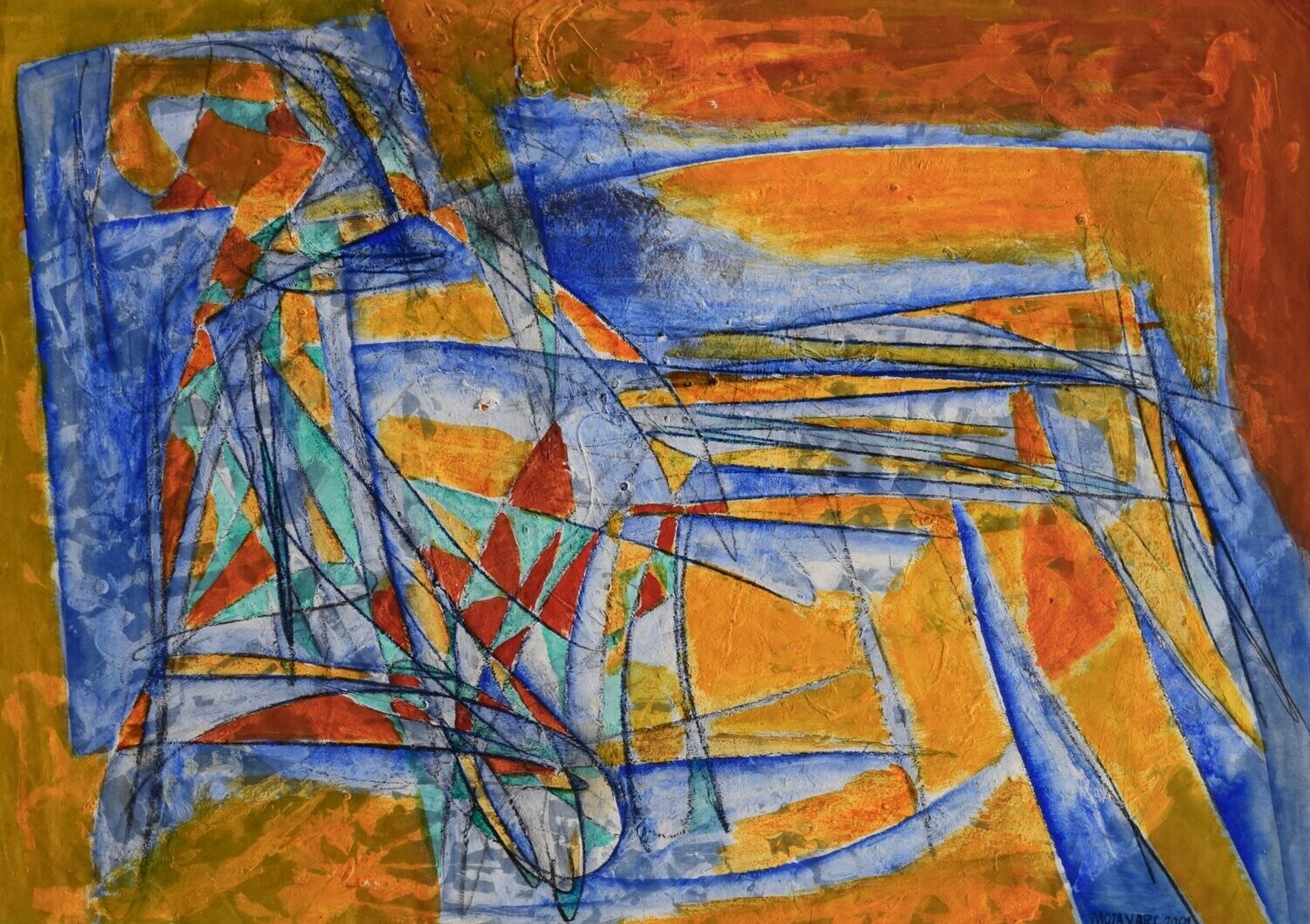 Collage / paper with acrylic on canvas  on a wooden frame,​Size : ca. 50 x 70 x 4 cm,