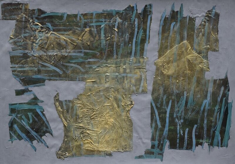 Collage / paper with acrylic on canvas on a wooden frame,Size : ca. 50 x 70 x 4 cm, Collage / paper with acrylic on canvas on a wooden frame,Size : ca. 50 x 70 x 4 cm,