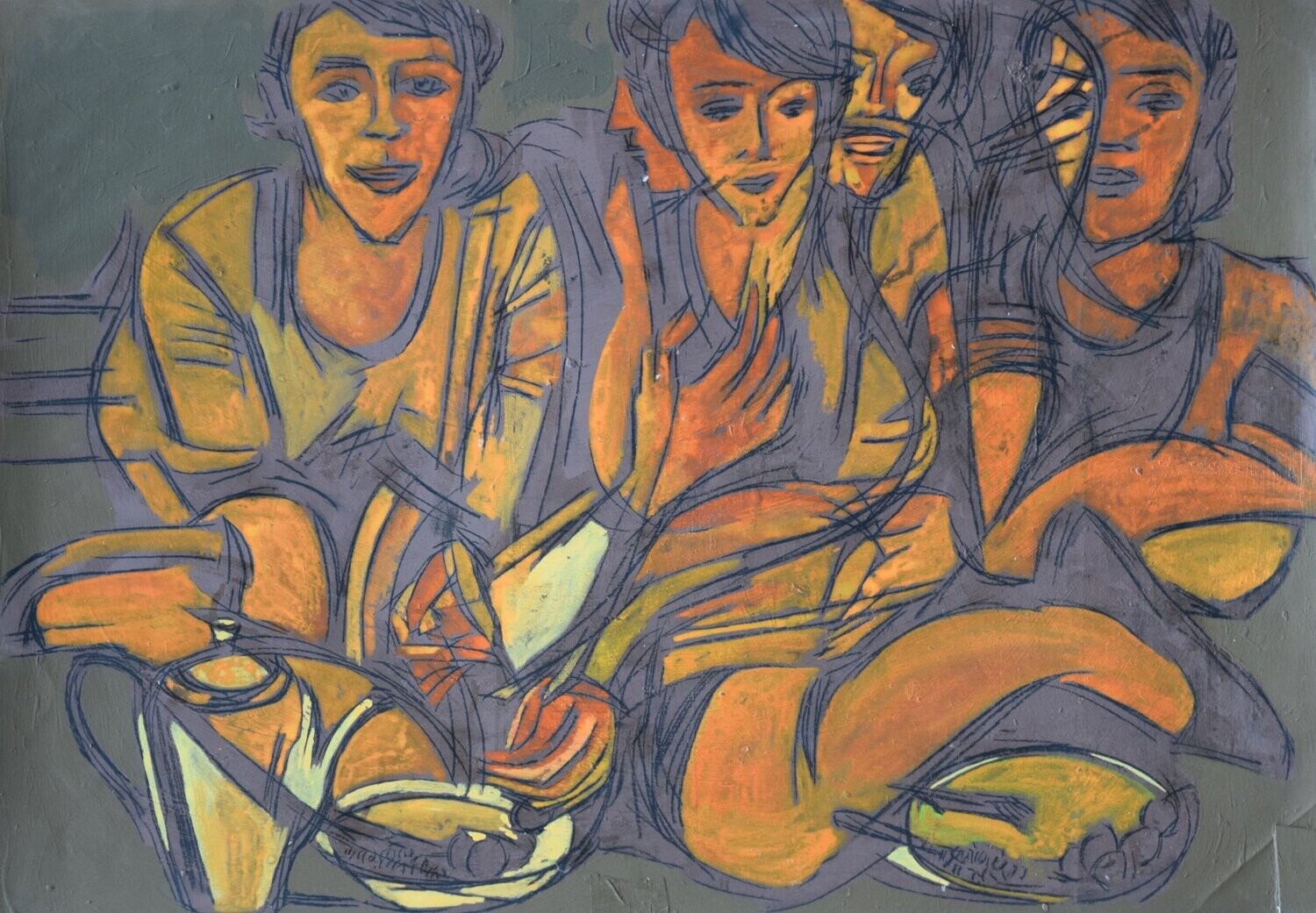 Pigment &  Acryilc on  Paper  collaged on the canvas.-  // size : ca. 80 x 100 x 4 cm