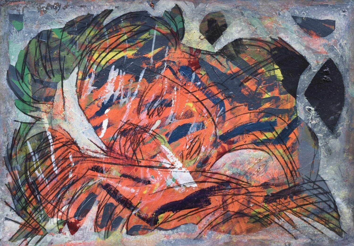 Collage, /  paper with acrylic on Two fabrics canvas// Size: ca.. 40 x 60 x 4 cm