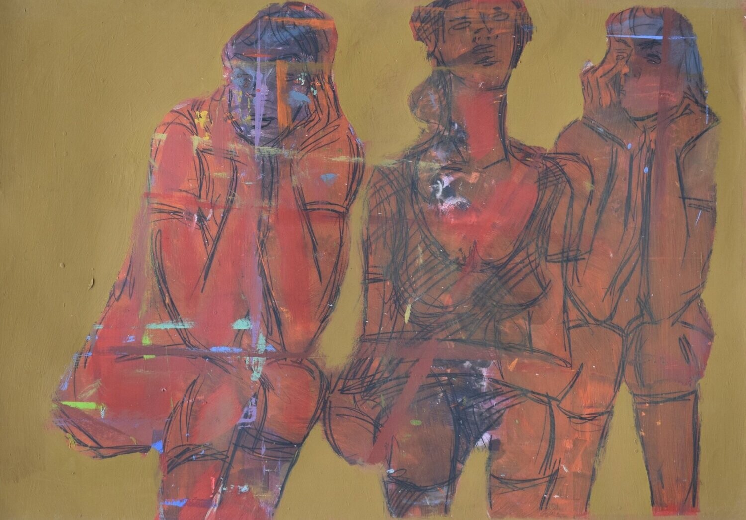 Pigment &  Acryilc on  Paper  collaged on the canvas // Size: ca.. 75 x 95 x 4 cm
