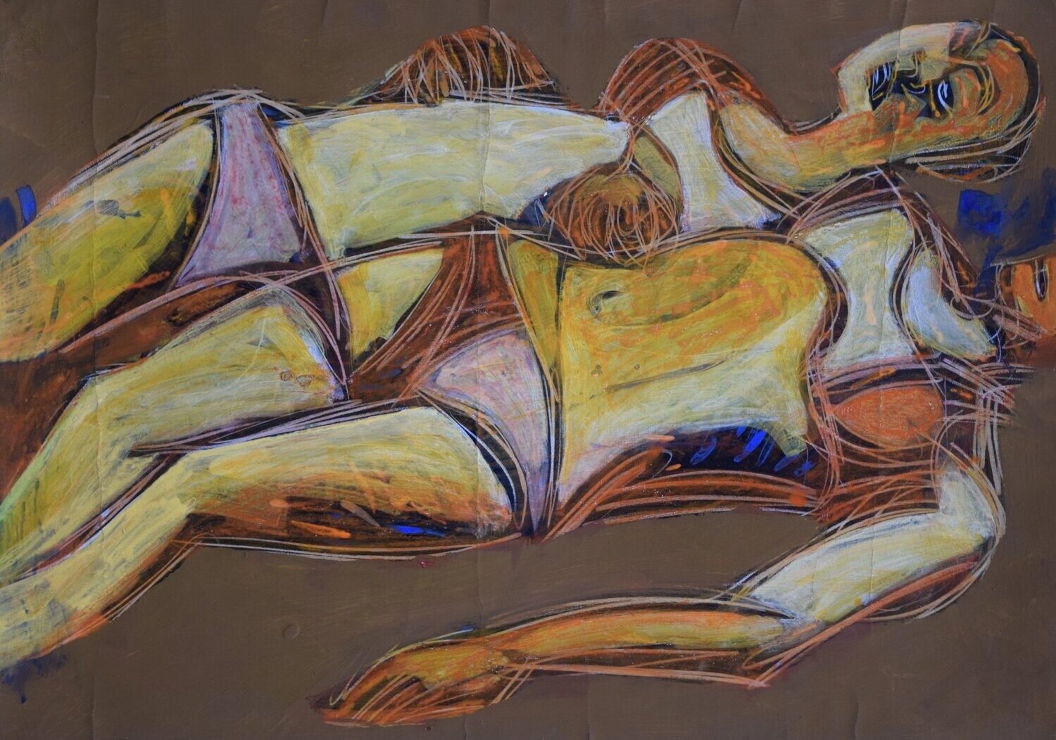 Pigment &  Acryilc on  Paper  collaged on the canvas.- Figurative , Light as Form // size : ca. 70 x 90 x 4 cm