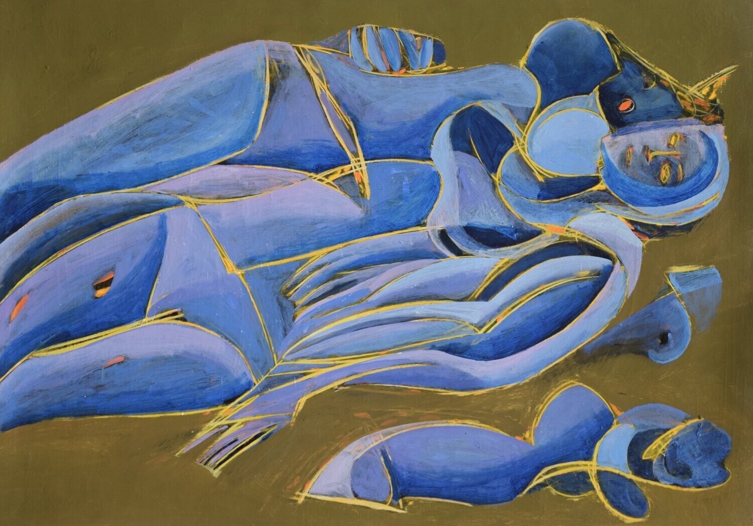 Pigment &  Acryilc on  Paper  collaged on the canvas.- Figurative , Light as Form // Size: ca.. 70 x 95 x 4 cm