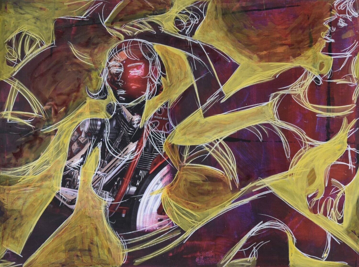 Pigment &  Acryilc on  Paper  collaged on the canvas.- Figurative , Light as Form //  size : ca. 80 x 95 x 4 cm,