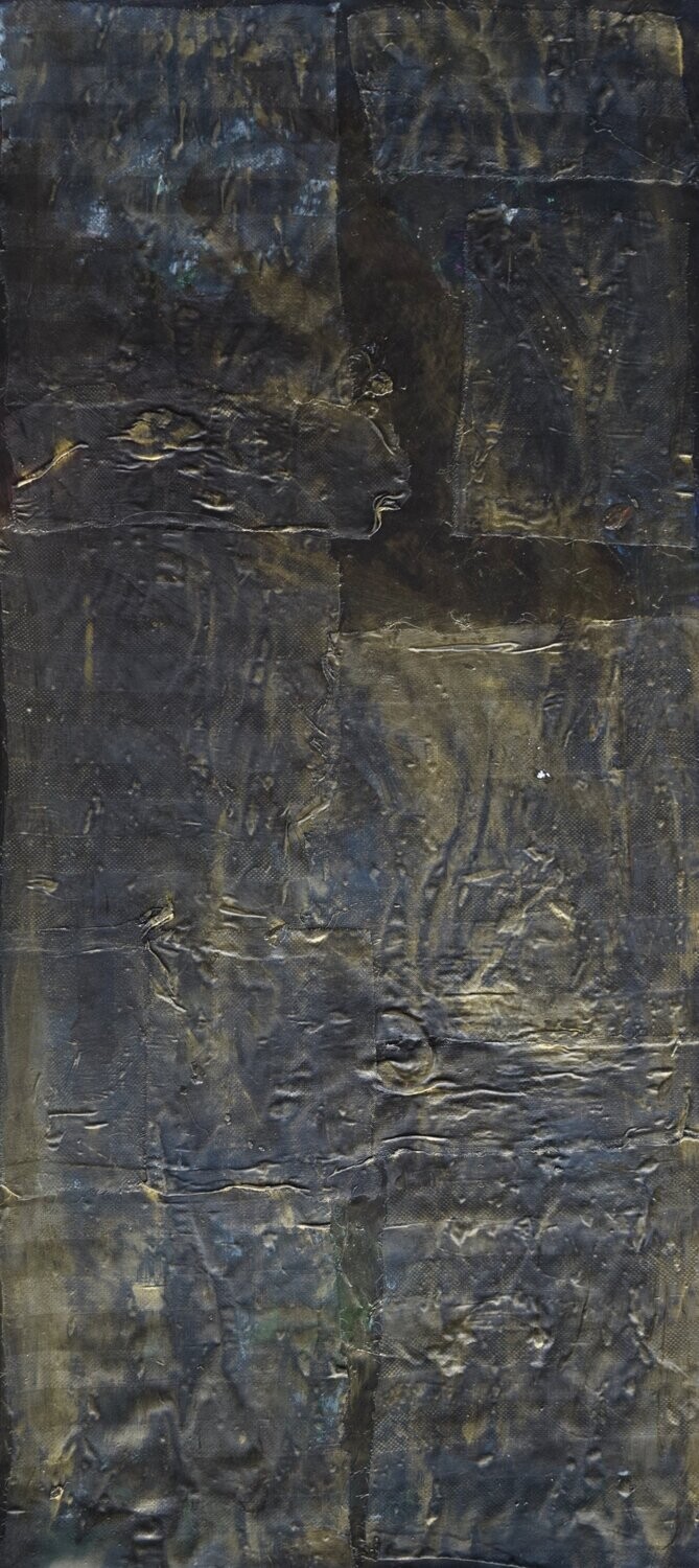 Collage  Clothes & Acrylic  With powder color pigment on Canvas on a wooden frame //Size: ca. 45 x 100  x 4 cm,