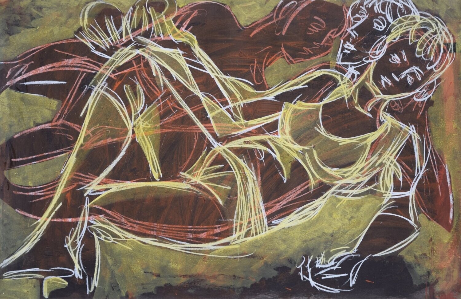 Pigment &  Acryilc on  Paper  collaged on the canvas.-  // Size: ca.. 70 x 95 x 4 cm