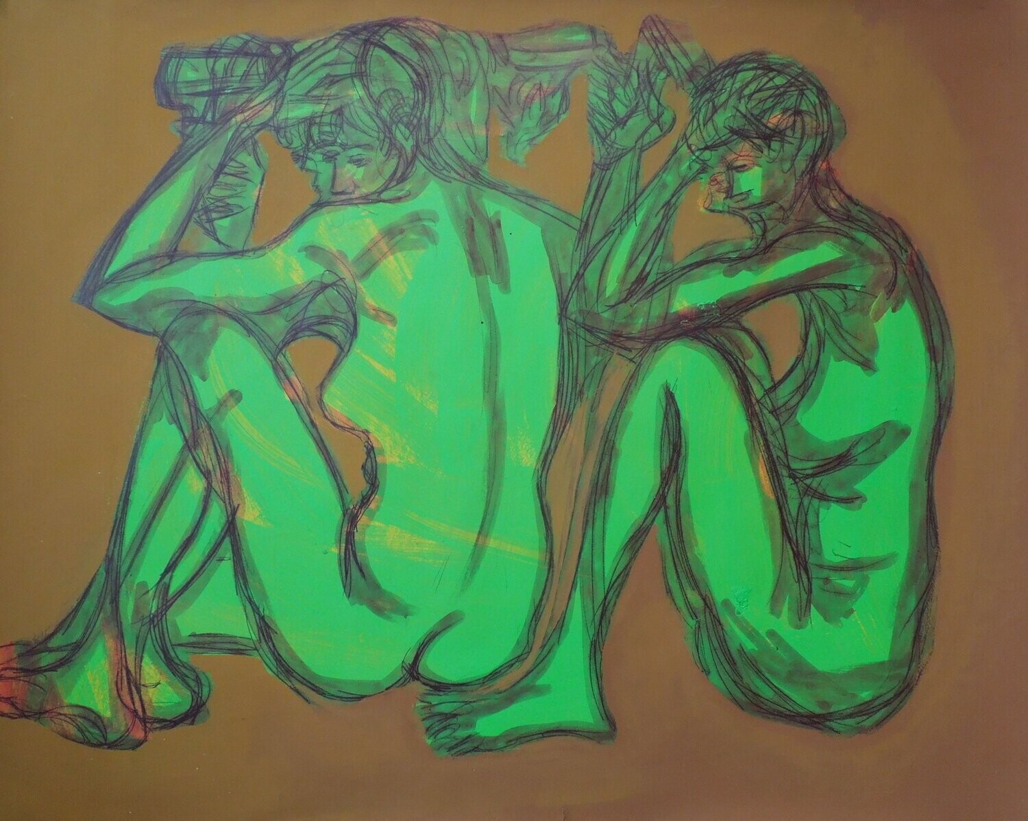 Pigment &  Acryilc on  Paper  collaged on the canvas.- Figurative , Light as Form // Size: ca.. 100 x 120 x 4 cm