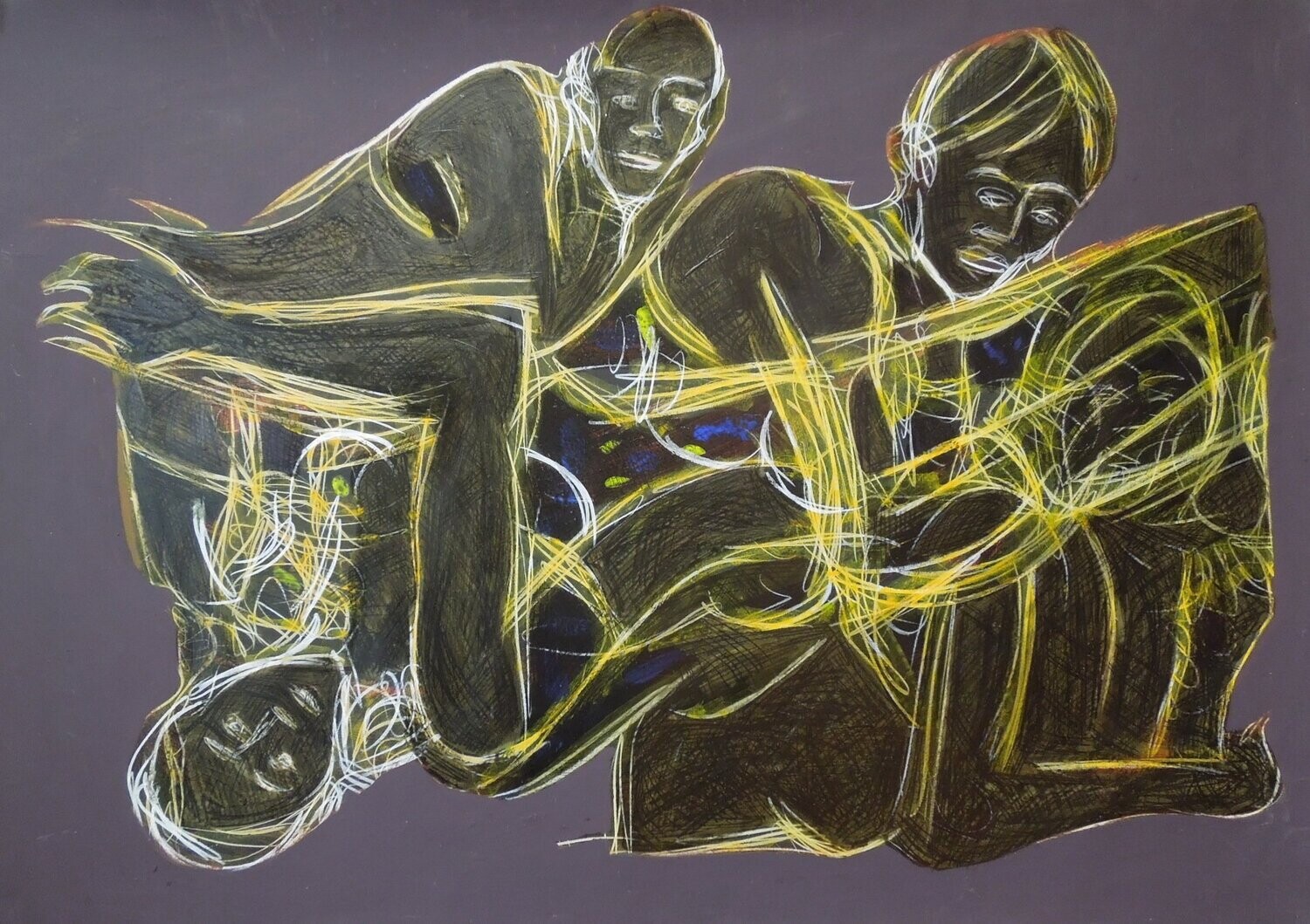 Pigment &  Acryilc on  Paper  collaged on the canvas.- Figurative , Light as Form // Size : ca. 70 x  90 x 4 cm