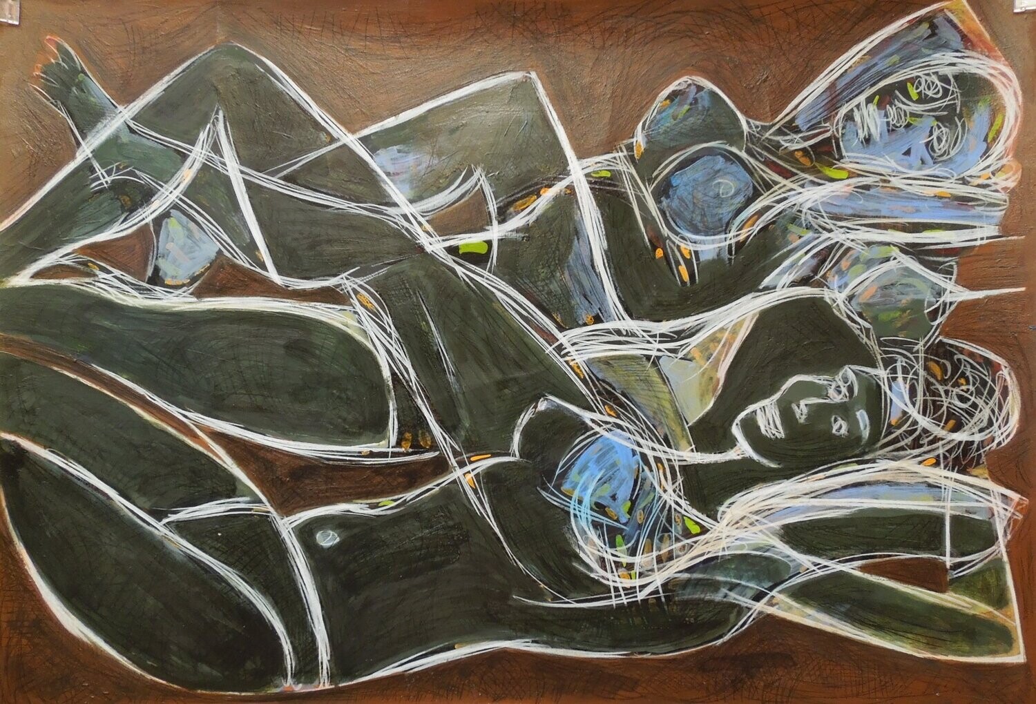 Pigment &  Acryilc on  Paper  collaged on the canvas.- Figurative , Light as Form // Size : ca. 70 x 90 x 4 cm