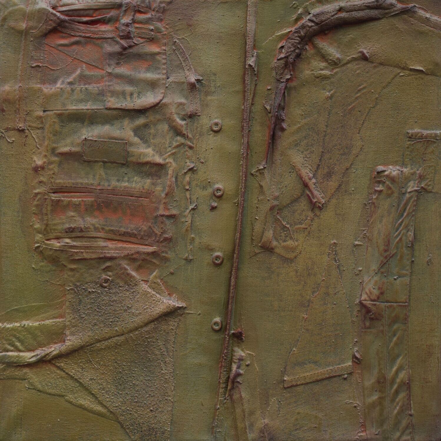 Collage /  Acryilc  Painting / Clothes on Two fabrics  Canvas // Size : ca. 60 x 60 x 2 cm,