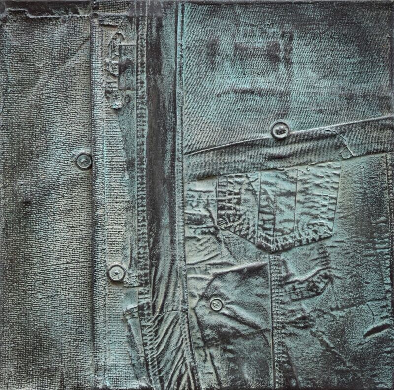Collage Clothes, Acrylic With powder color pigment on Canvas on a wooden frame // Size : ca. 30 x 30 x 4 cm, Collage Clothes, Acrylic With powder color pigment on Canvas on a wooden frame // Size : ca. 30 x 30 x 4 cm,