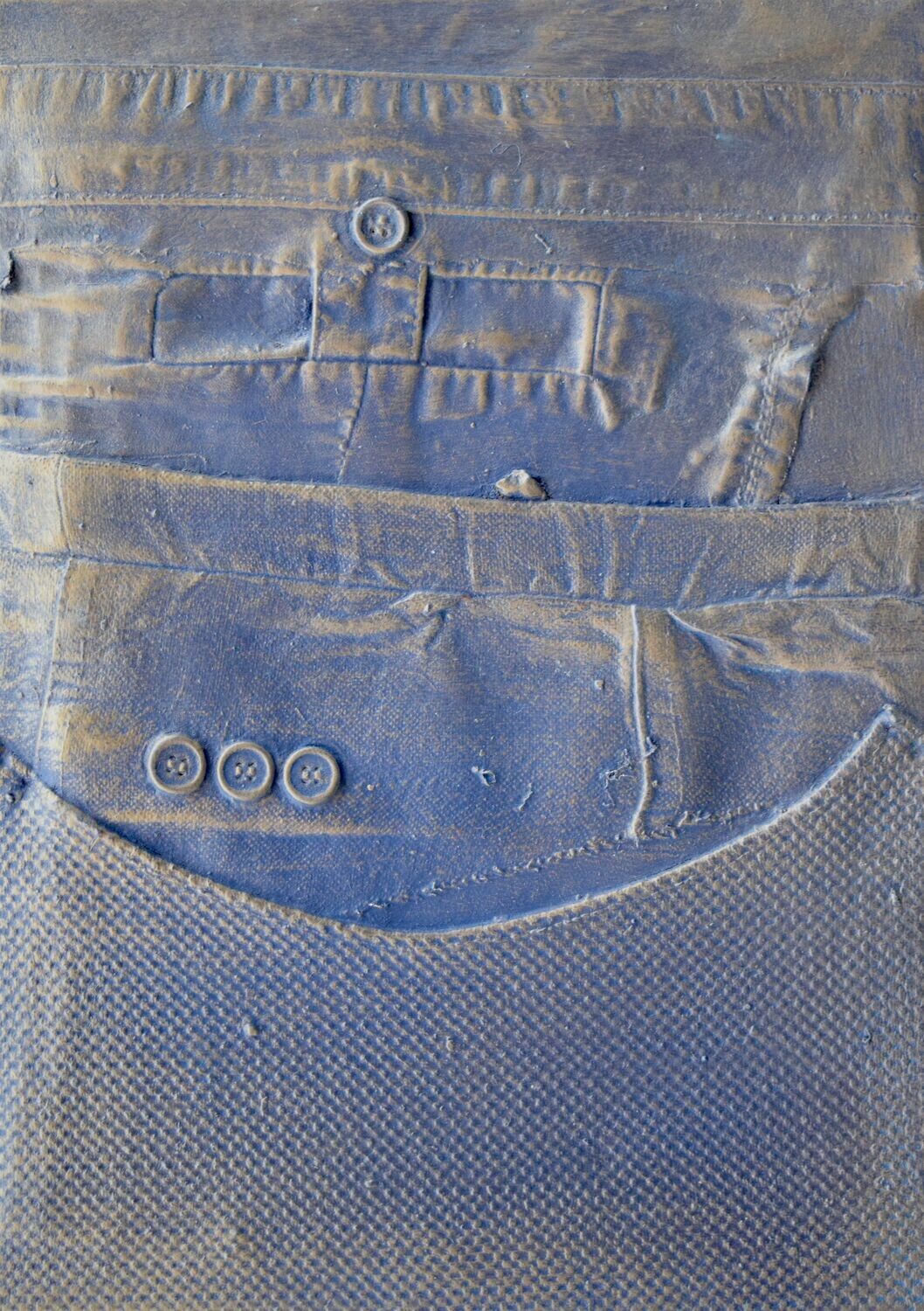Collage  Clothes, Acrylic  With powder color pigment on Canvas on a wooden frame // Size : ca. 25 x 35 x 2 cm,