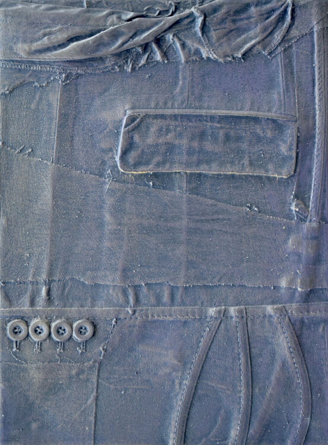 Collage  Clothes, Acrylic  With powder color pigment on Canvas on a wooden frame // Size : ca. 26 x 38 x 4 cm,