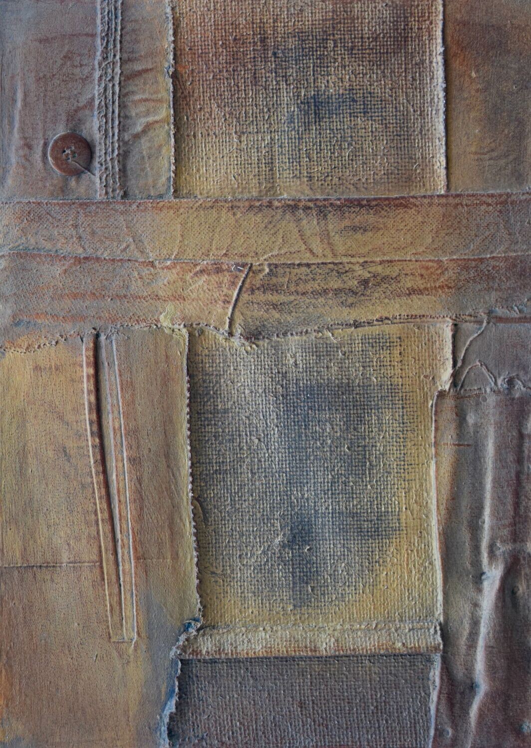 Collage  Clothes, Acrylic  With powder color pigment on Canvas on a wooden frame // Size : ca. 26 x 38 x 2 cm,