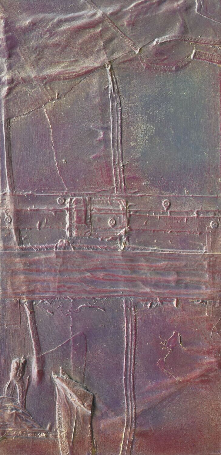 Clothes collage on canvas with acrylic on Two fabrics canvas // Size : ca. 50 x 110 x 3 cm,