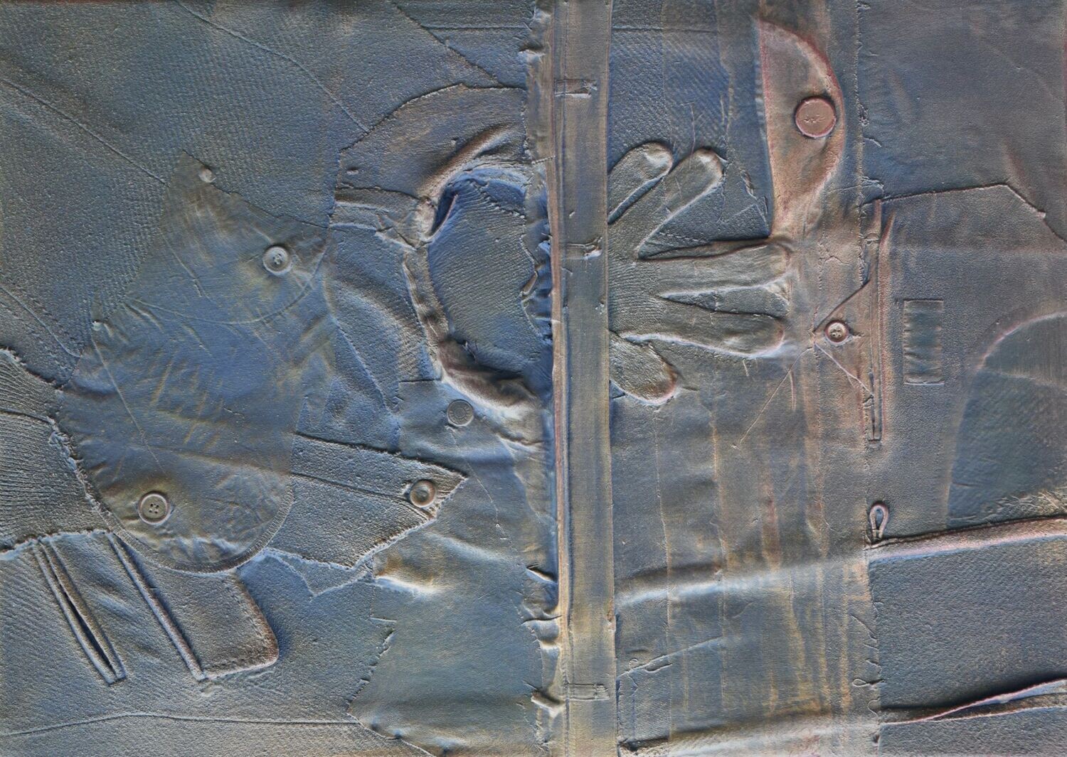 Collage  Clothes, Acrylic  With powder color pigment on Canvas on a wooden frame // Size : ca. 30 x 40 x 4 cm,