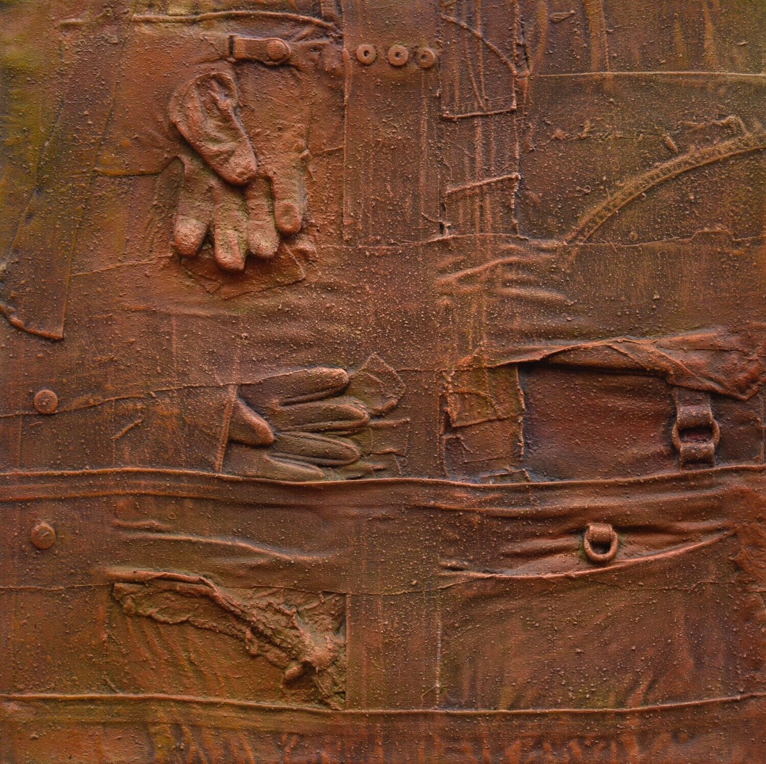 Collage  Clothes, Acrylic  With powder color pigment on Canvas on a wooden frame // Size : ca. 80 x 80 x 4 cm,