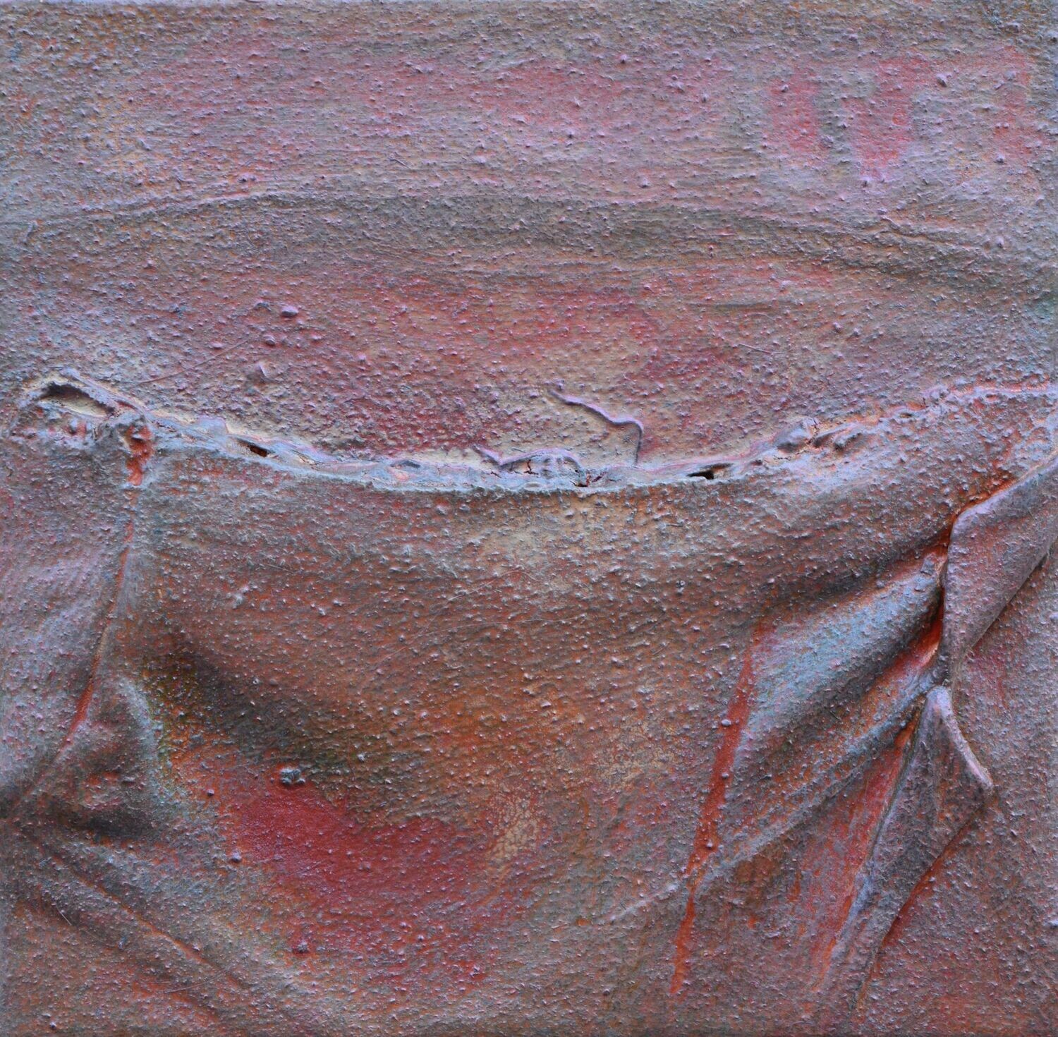 Collage  Clothes, Acrylic  With powder color pigment on Canvas on a wooden frame // Size: ca. 30 x 30 x 4 cm,