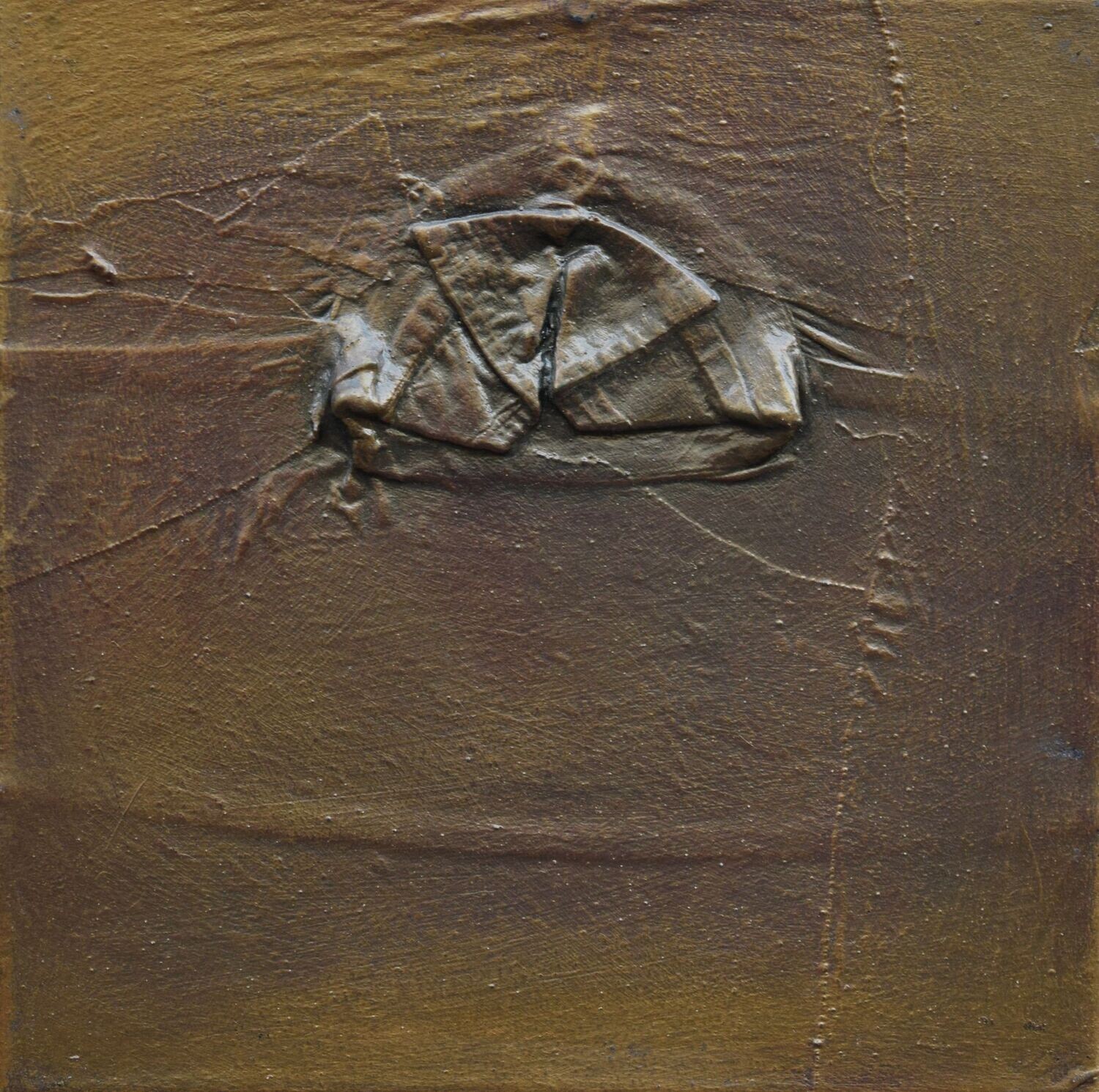 Collage  Clothes & Acrylic  With powder color pigment on Canvas on a wooden frame // Size: ca. 35 x 35 x 2 cm,