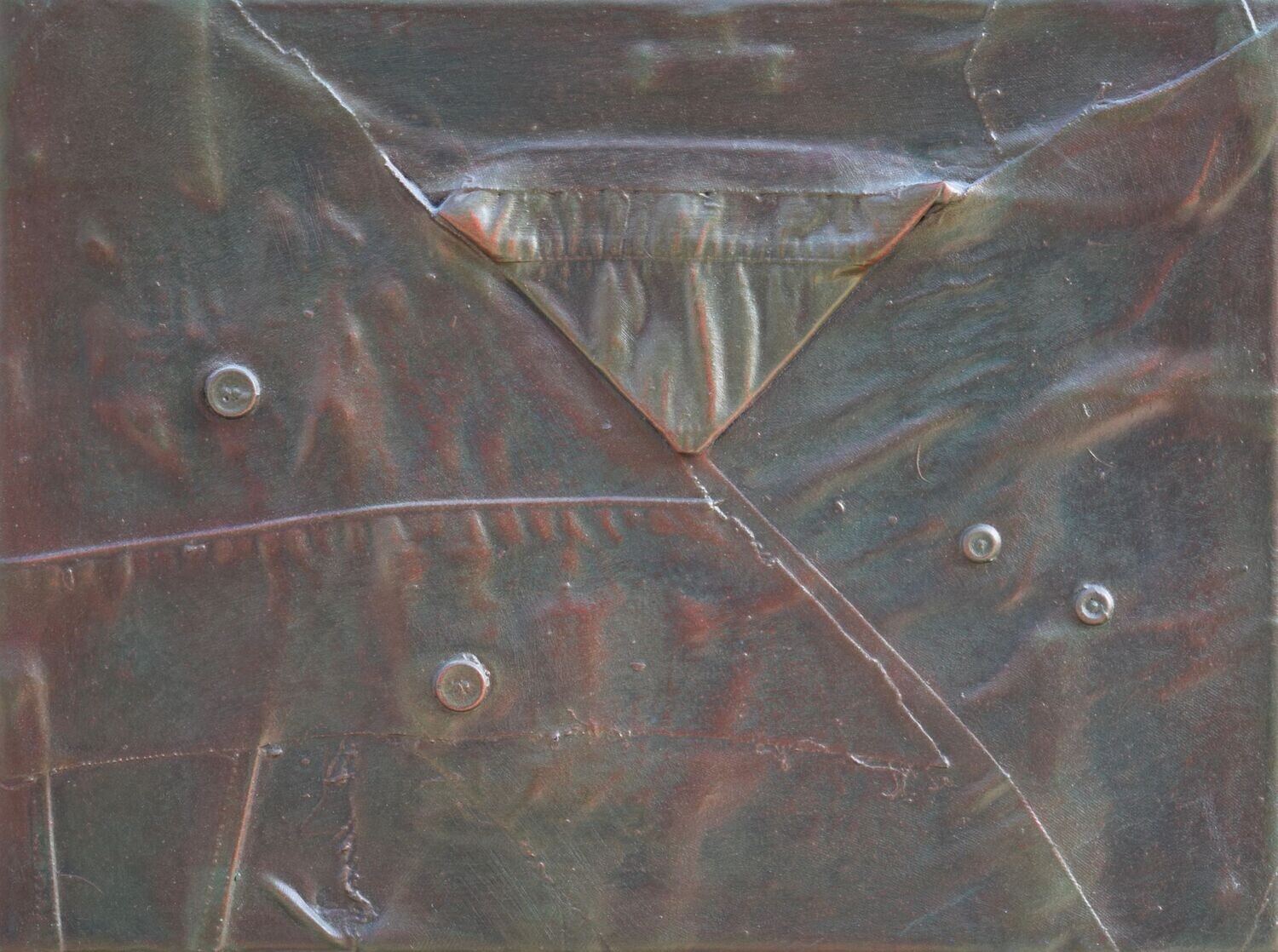 Collage  Clothes, collage &  acrylic With powder color pigment
 on   canvas  // Size: ca. 30 x 40 x 3 cm,