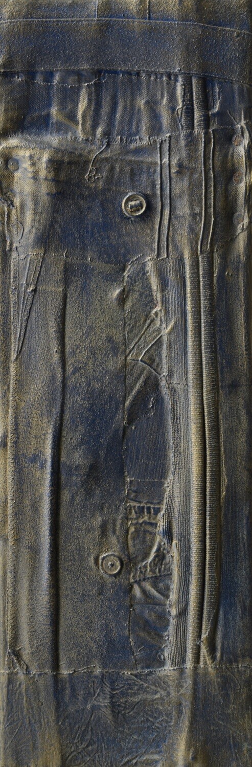 Collage  Clothes, Acrylic  With powder color pigment on Canvas on a wooden frame // Size: ca. 20 x 60 x 2 cm,