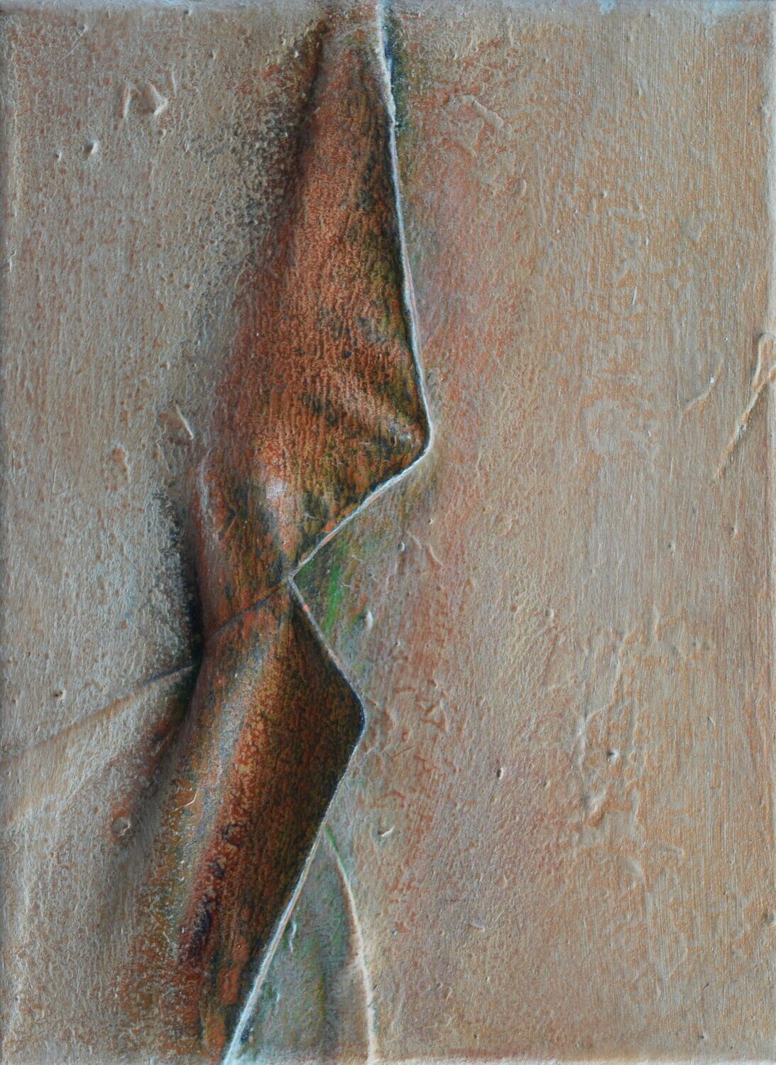Collage  Clothes, Acrylic  With powder color pigment on Canvas on a wooden frame // Size: ca.. 15 x 25 x 4 cm,