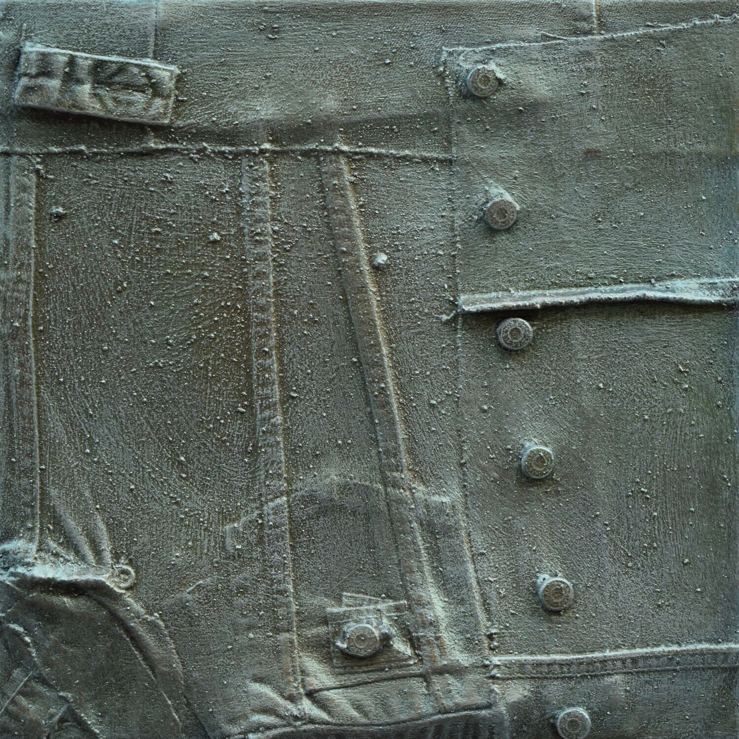 Collage  Clothes, Acrylic  With powder color pigment on Canvas on a wooden frame // Size: ca.. 30 x 30 x 4 cm,