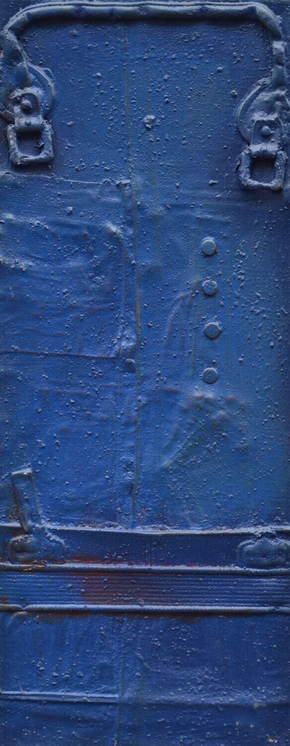 Collage  Clothes & Acrylic  With powder color pigment on Canvas on a wooden frame // Size: ca. . 25 x 80 x 3 cm,