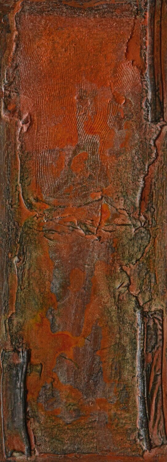 Collage  Clothes & Acrylic  With powder color pigment on Canvas on a wooden frame // Size: ca.. 25 x 80 x 4 cm,