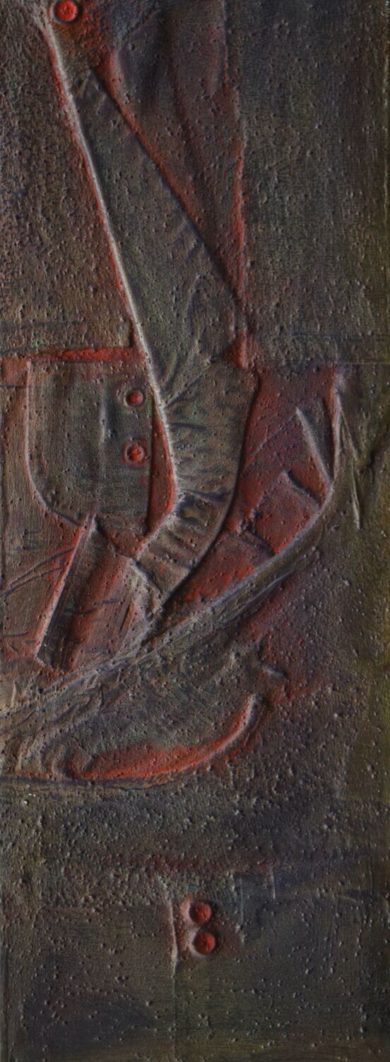 Collage  Clothes,  acrylic With powder color pigment  on  canvas//Size : ca. 25 x 80 x 3 cm,