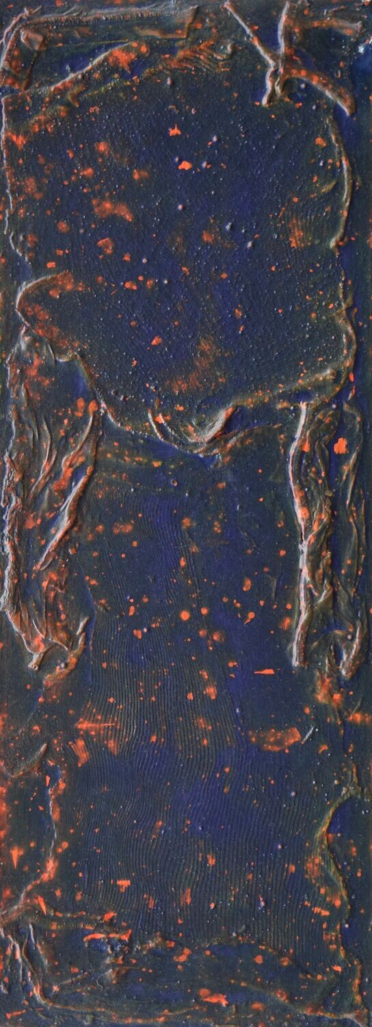 Collage  Clothes & Acrylic  With powder color pigment on Canvas on a wooden frame // Size: ca. 25 x 80 x 3 cm,