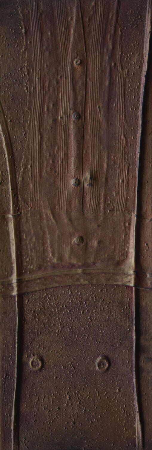 Collage  Clothes, Acrylic  With powder color pigment on Canvas on a wooden frame // Size: ca.. 25 x 80 x 3 cm,