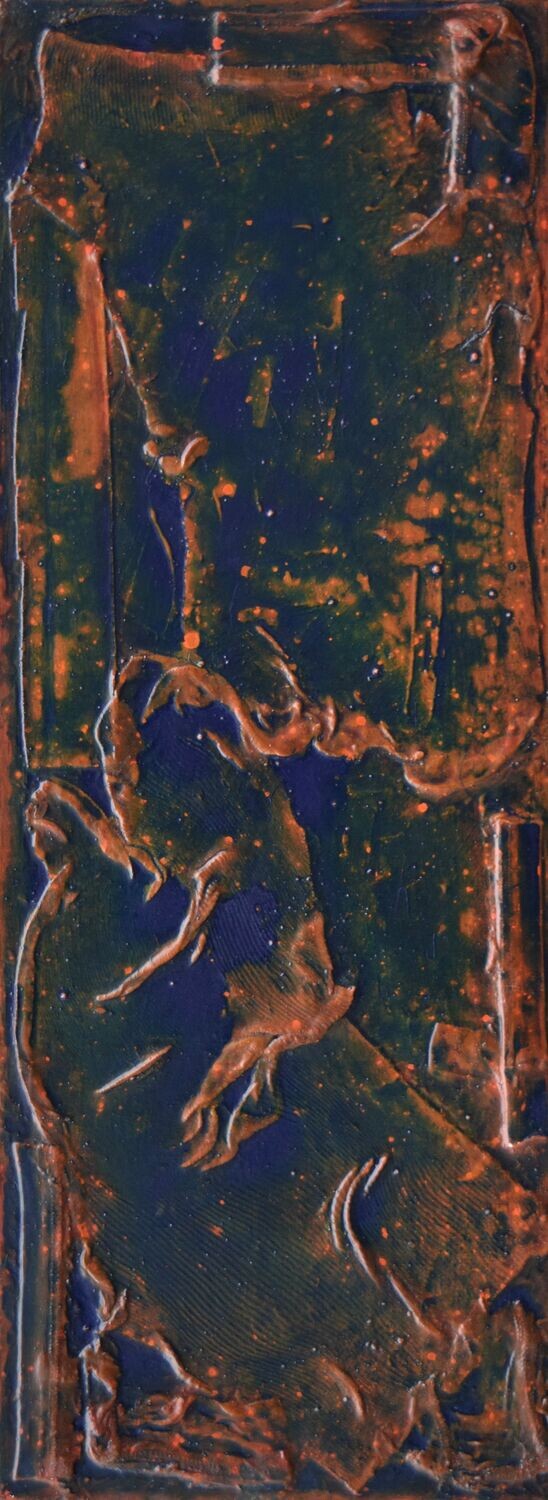 Collage  Clothes & Acrylic  With powder color pigment on Canvas on a wooden frame // Size: ca. 25 x 80 x 4 cm,