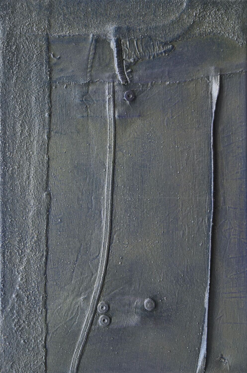 Collage  Clothes & Acrylic  With powder color pigment on Canvas on a wooden frame // Size: ca.. 40 x 60 x 4 cm