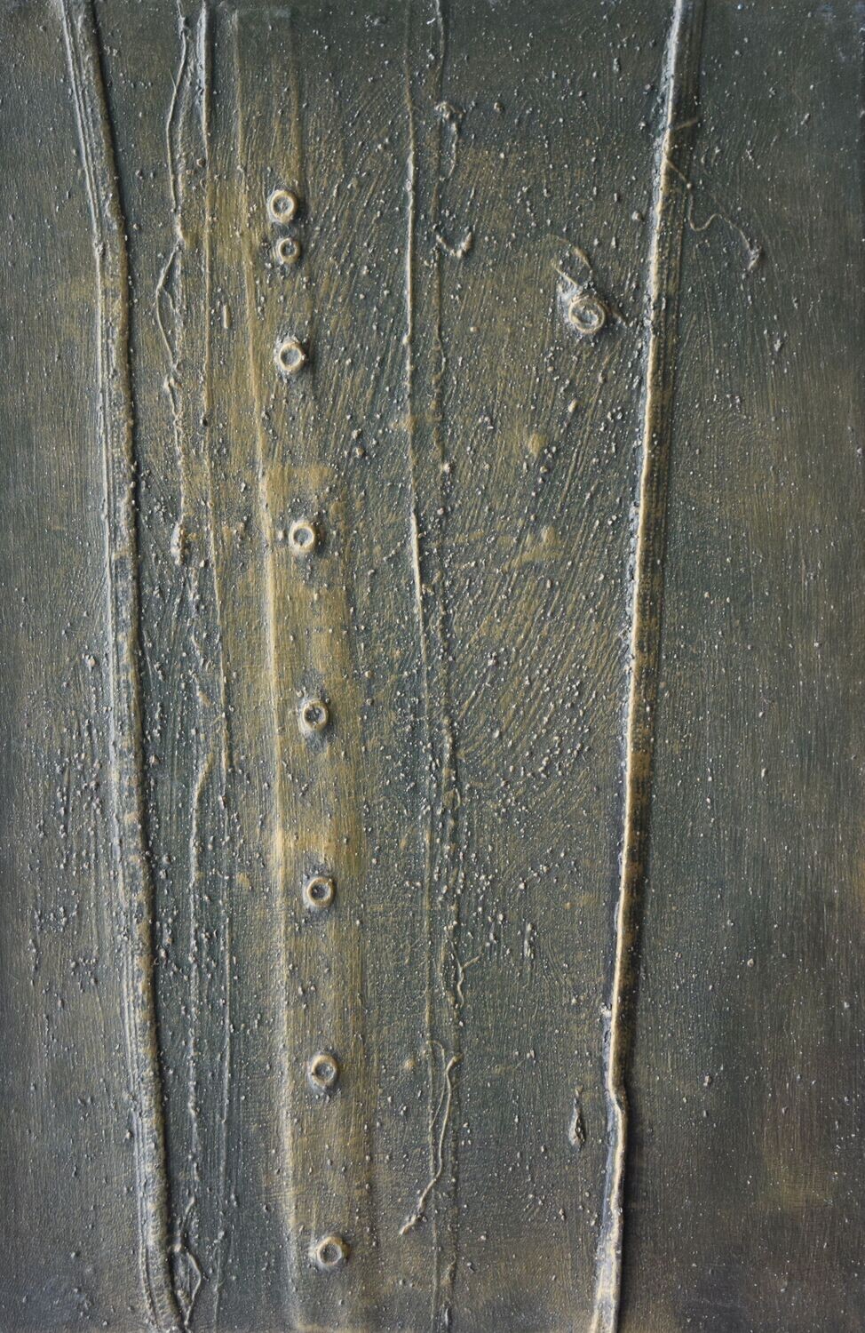 Collage  Clothes & Acrylic  With powder color pigment on Canvas on a wooden frame // Size: ca. 40 x 70 x 2 cm