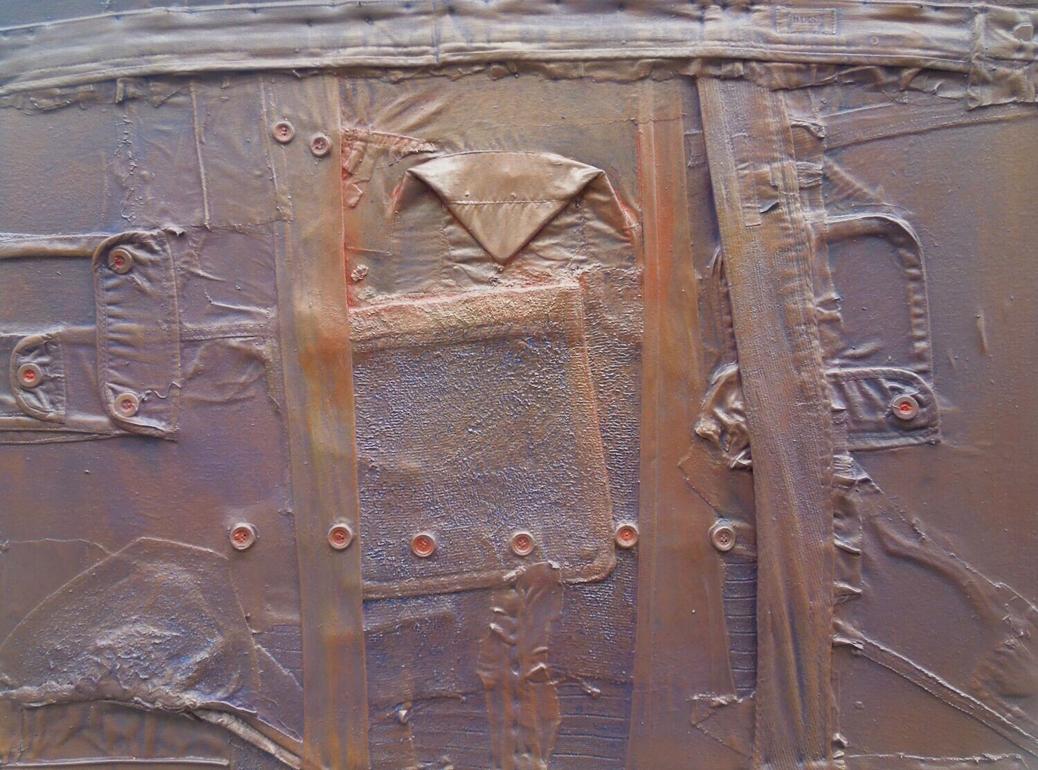 Collage /  Acryilc  Painting / Clothes on Two fabrics  Canvas // Size : ca. 60 x 80 x 2 cm