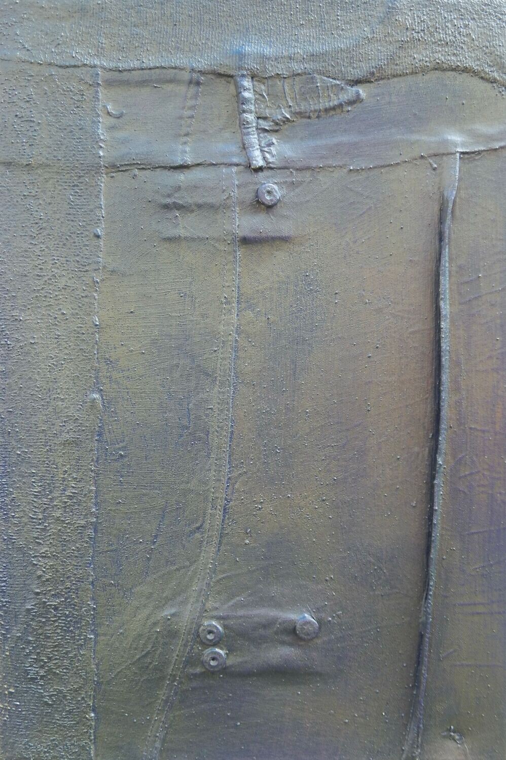 Collage  Clothes & Acrylic  With powder color pigment on Canvas on a wooden frame // Size: ca.. 40 x 70 x 4 cm