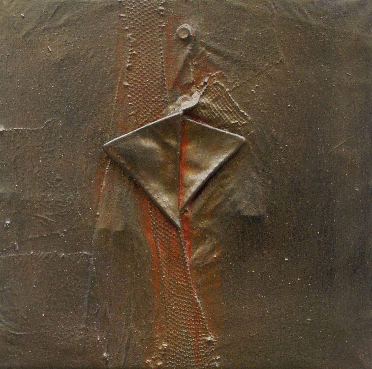 Collage  Clothes & Acrylic  With powder color pigment on Canvas on a wooden frame // Size: ca... 30 x 30 x 4 cm