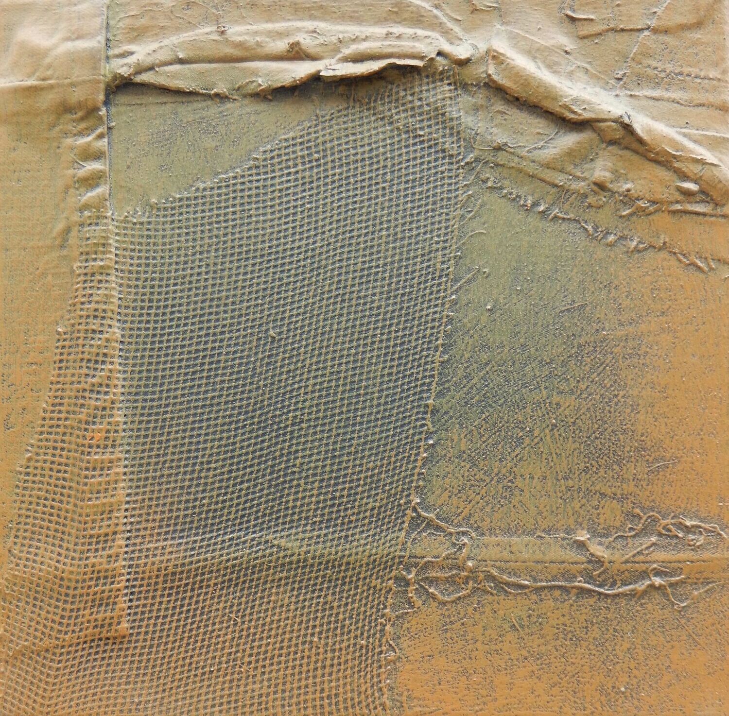 Collage  Clothes & Acrylic  With powder color pigment on Canvas on a wooden frame // Size: ca.  30 x 30 x 4 cm,
