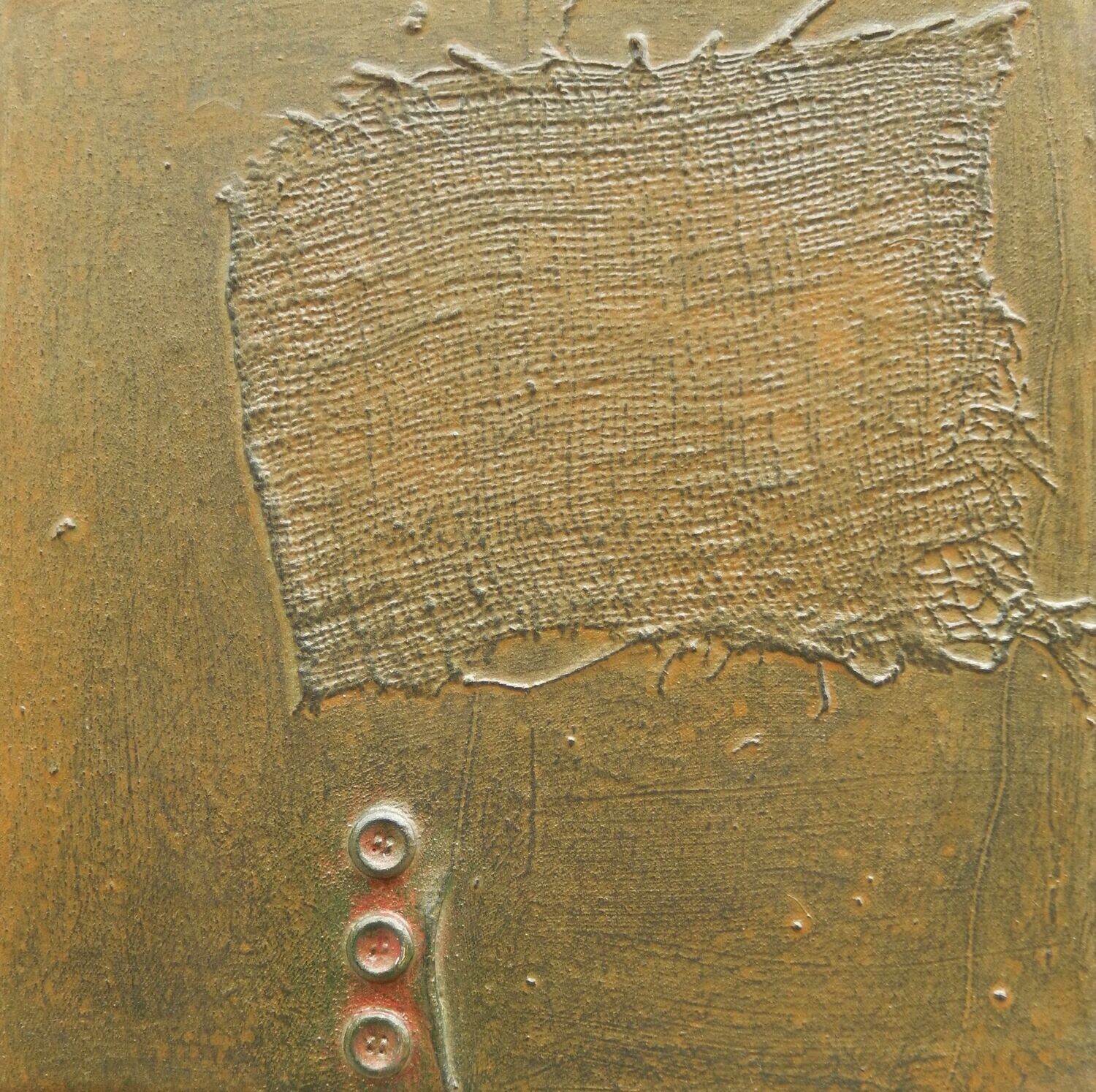Collage  Clothes & Acrylic  With powder color pigment on Canvas on a wooden frame // Size: ca.. 30 x 30 x 4 cm,