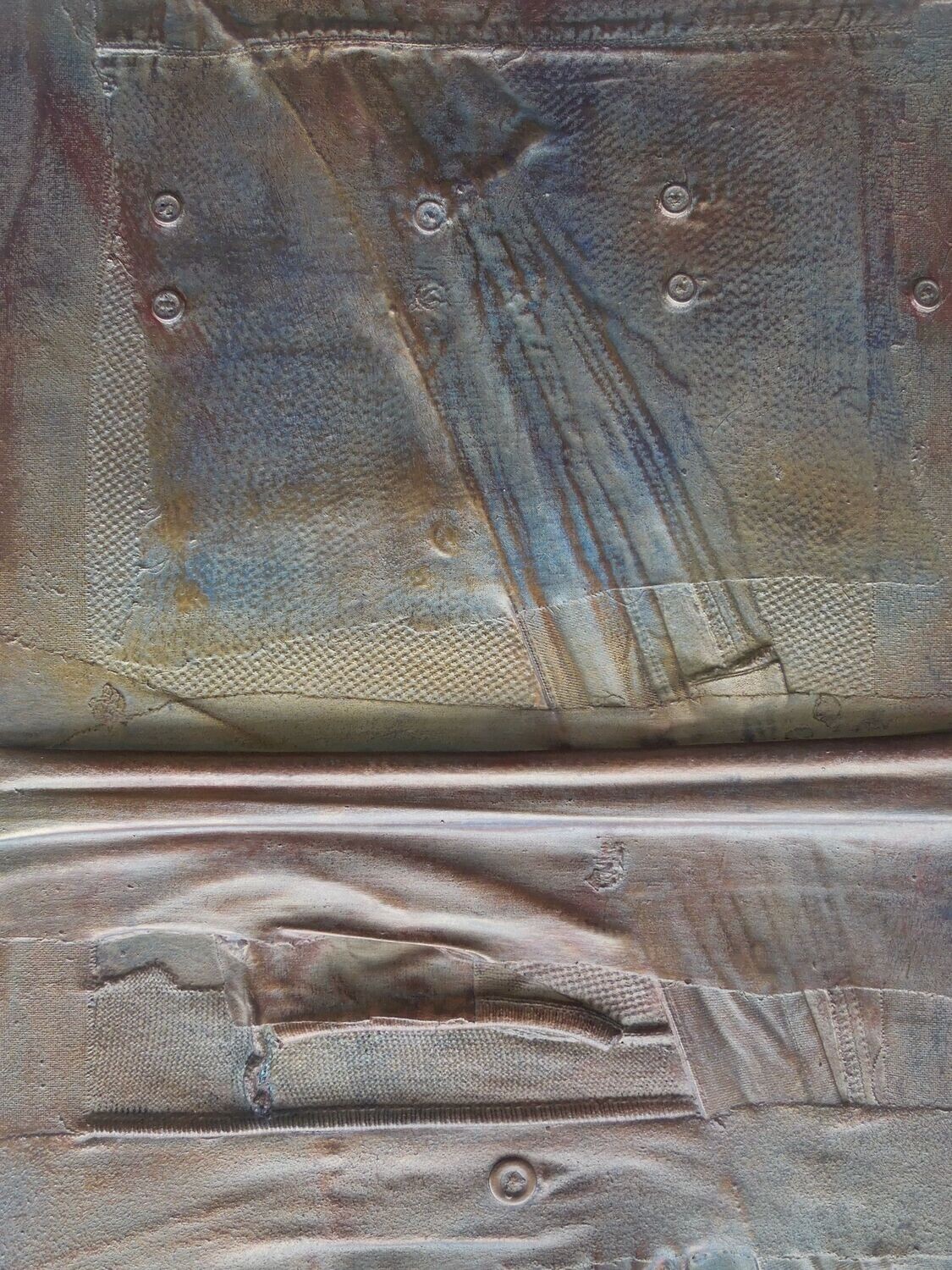 Collage  Clothes, Acrylic  With powder color pigment on Canvas on a wooden frame // Size: ca. 28 x 40 x 4 cm,
