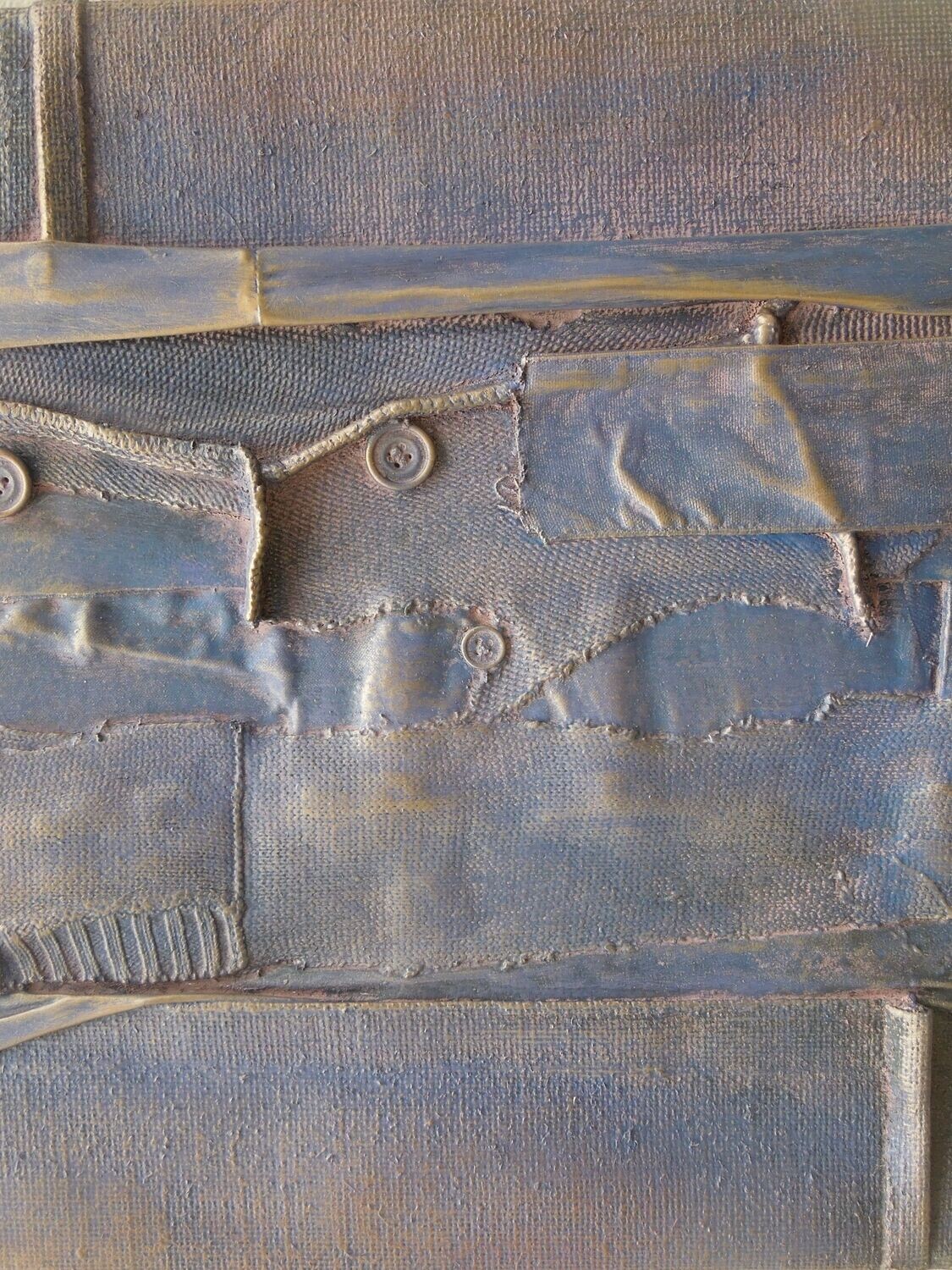 Collage  Clothes, Acrylic  With powder color pigment on Canvas on a wooden frame // Size: ca. 30 x 40 x 4 cm,